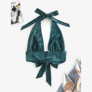 NEW Satin Jacquard Bowknot Halter Top One Size